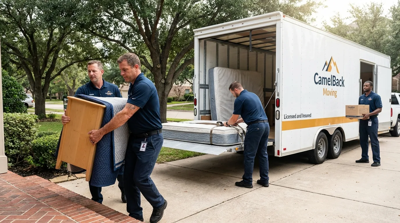 Crew loading residential truck for cross-state move from Sterling Heights, MI